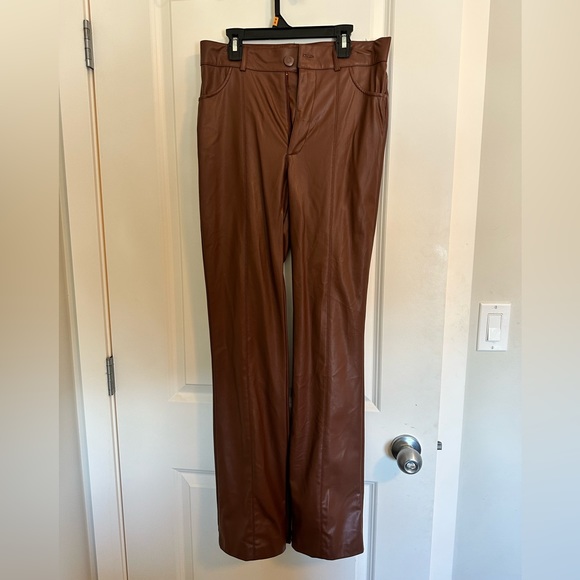 Zara M Faux Brown Leather Pants - Picture 1 of 2